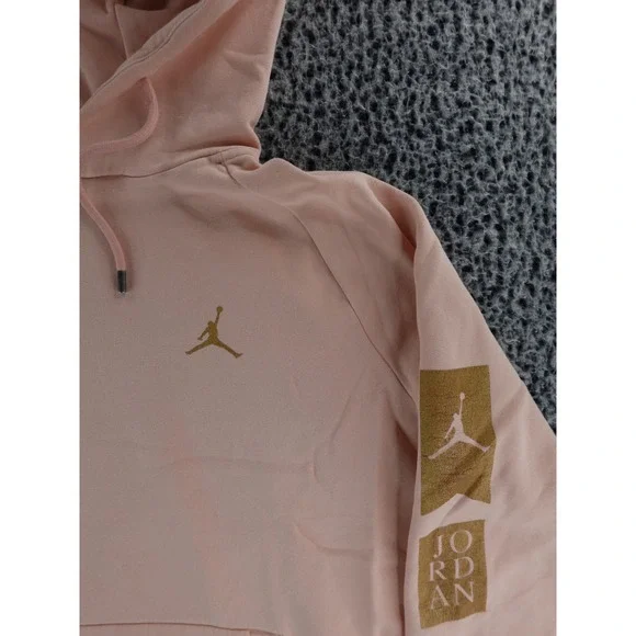 Jordan Pink Fleece Hoodie Gold Jumpman Logo Pullover Sweatshirt Size L Sample